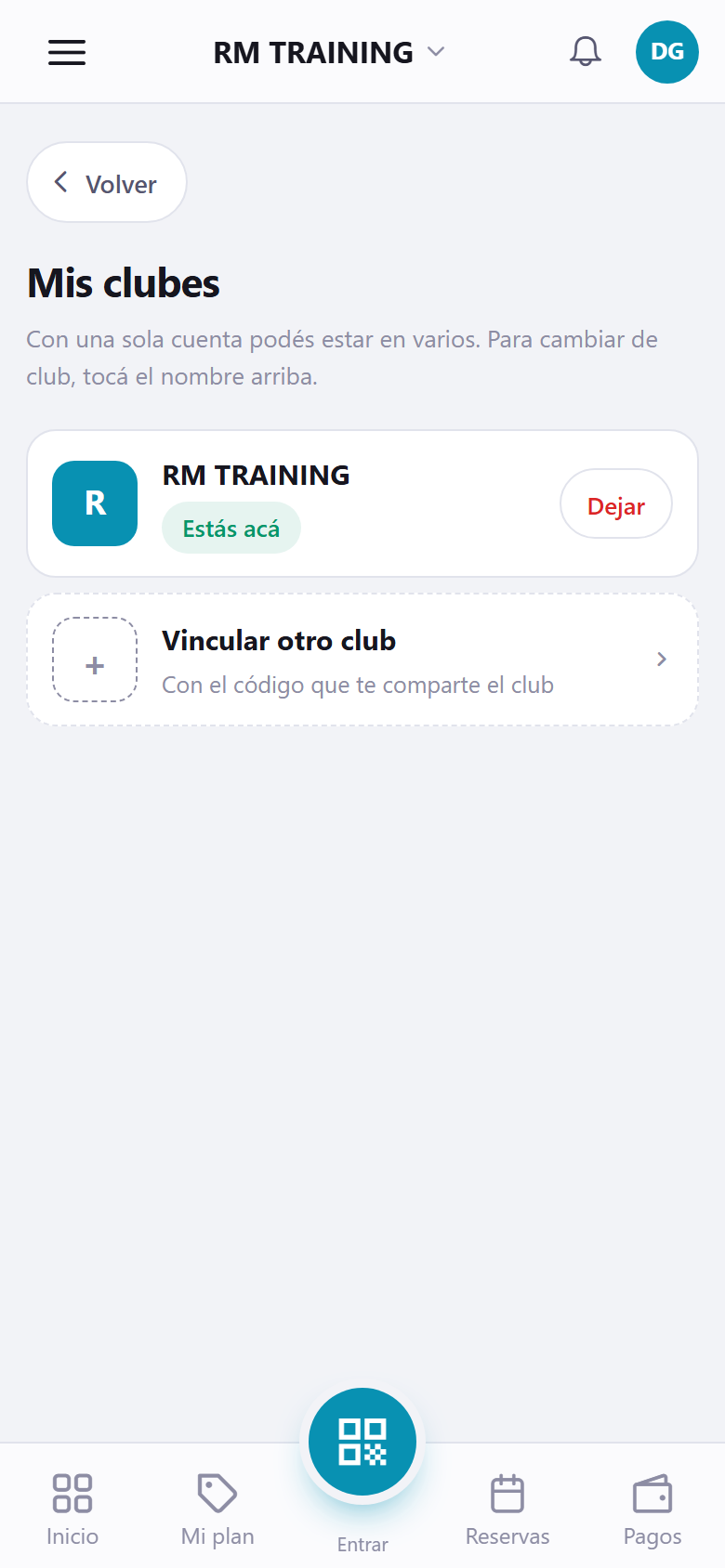 La app del socio con sus clubes en la misma cuenta